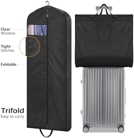 MISSLO 65" Long Garment Bags for Travel Dress Bags for Hanging Clothes Wedding Dress Cover Waterproof Clothes Protector for Closet Storage 2 Packs for Gowns, Tuxedos, Coats, Black - Image 7