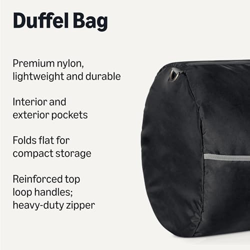 Amazon Essentials Extra Large Foldable Nylon Duffel Bag for Travel/Storage with Zippered Pockets, 32.4", 150L, 50-LBS Capacity, Black (Previously Amazon Basics) - Image 2