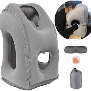 Inflatable Travel Air Pillow for Sleeping to Avoid Neck and Shoulder Pain, Comfortably Support Head and Lumbar, Used for Airplane, Car, Bus and Office (Grey)
