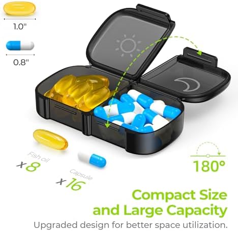 AUVON XL Weekly Pill Organizer 2 Times a Day, Pill Box 7 Day with One-Side Large Openings for Easy to Use, Black Privacy Protection AM PM Pill Case for Medication, Vitamins, Fish Oils, Supplements - Image 2