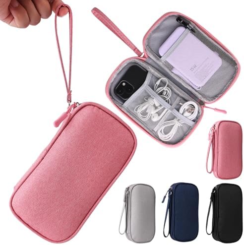 Pink Universal Cable Organizer - Electronics Accessories Bag for Charger, Phone, Memory Card & Travel Gadgets