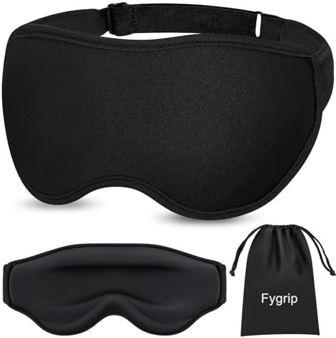 3D Eye Mask Sleep Mask for Men & Women, 100% Pressure-Free & Light Block-Out Eye Mask for Sleep with Easy Adjustable Strap, Night Eye Cover for Travel, Black