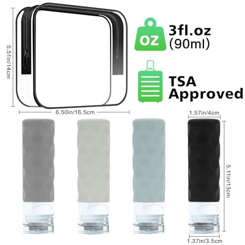 Travel Bottles for Toiletries, 4pcs Tsa Approved 3oz Travel Size Containers, BPA Free Leak Proof Premium Silicone Bottles, Refillable Liquid Squeezable Accessories W/Toiletry Bag - Image 2