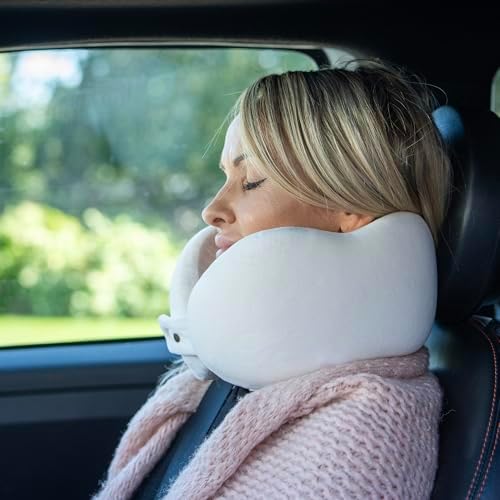 Women's Small Fitted Neck Pillow for Traveling, Memory Foam Travel Pillow, Travel Neck Pillows for Airplanes, Travel Essentials for Flying, Plane Pillow in Taupe and White - Image 8