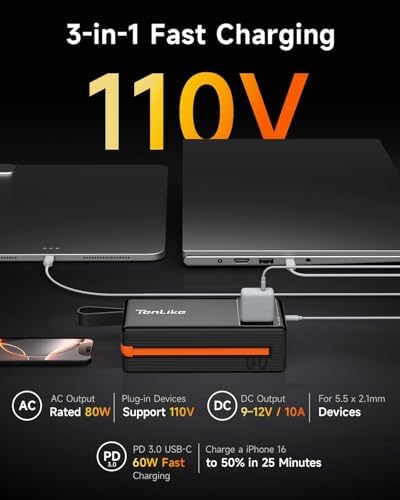 Portable Power Station with AC Outlet Power Bank for Camping Essentials Small Electric Mini Generator Large Lithium Battery Plug in Output 60W Type-C Laptop Home Backup Outdoor Emergency 99.9Wh, Black - Image 3