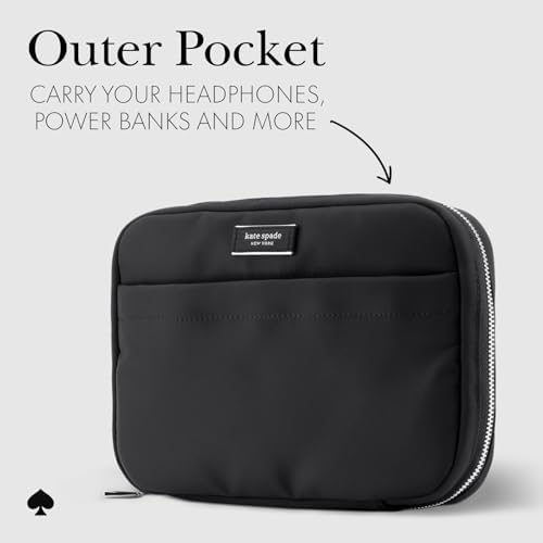 kate spade new york Nylon Tech Organizer Pouch - Electronics Cable Cord Organizer, Travel Case for Chargers, Power Bank, AirPods, and Accessories - Signature Black - Image 3