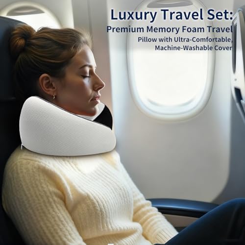 Travel Pillow for Airplane - 360°Support Ergonomic Raised-Edge Designed, 100% Memory Foam Neck Pillow - Best for Traveling & Long Flights & Offices & Cars Sleeping Use with Storage Box - Image 2