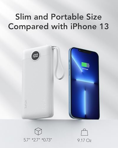 VRURC Portable Charger Power Bank, USB C Battery Pack 10000mAh,5 Outputs 2 Inputs Pocket Travel Charging Bank Built-in Cables for iPhone 17 Pro 17 16 15 14 13,Samsung,Android-White(1 Pack) - Image 5