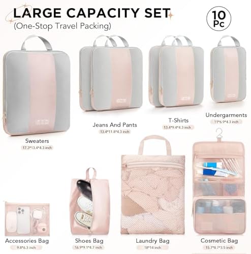 10 Set Compression Packing Cubes for Travel Gifts Women Mom,OlarHike Luggage Clothes Organizer for Travelers,Airplane/Cruise/Car/Train Travel Essentials,Compressible Expandable Saver Space Bags(Beige) - Image 2