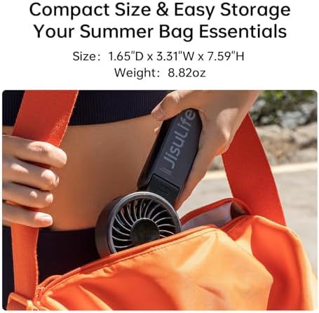 JISULIFE Handheld Fan Life7 – Ultimate Flexibility: High-Power Motor, LED Display, 19.5 Hrs Cooling, 5000mAh Rechargeable, 5-Speed, Foldable Design, 3-IN-1 Portable Fan for Travel Cruise Beach(Black) - Image 8