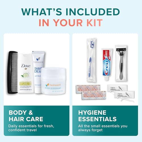 Trektote 10 Piece Travel Hygiene Kit with Toiletries & Dental Essentials, TSA-Compliant, Clear Cosmetic Bag, Single or Bulk Packs - Image 2