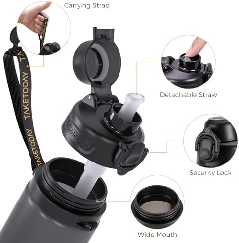 TakeToday Collapsible Water Bottles 20oz (600mL), Foldable Platinum Silicone Travel Water Bottle with Straw & Carry Strap, Leak-Resistant Screw Lid, Wide Mouth, BPA-Free for Hiking, Camping, Travel - Image 7