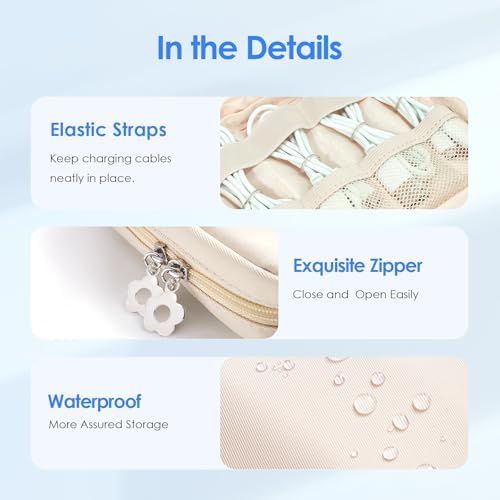 LENTION Tech Organizer Pouch Water Resistant, Compact Cable Bag for Macbook Charger, Power Bank, USB Cables, Earphones - Travel & Daily Electronics Case (Beige) - Image 4