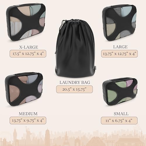 Shacke Packing Cubes for Travel 5 Set - Compression Luggage Organizer Bags - Versatile Travel Organizer for Women and Men - Optimized Packing Bags - Travel Essentials (Pure Black) - Image 4