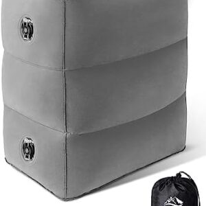 JefDiee Inflatable Foot Rest Pillow, Kids Airplane Bed, Adjustable 3 Layers Height Leg Rest Pillow, Airplane Travel Essentials Great for Office, Home, Trains, Cars