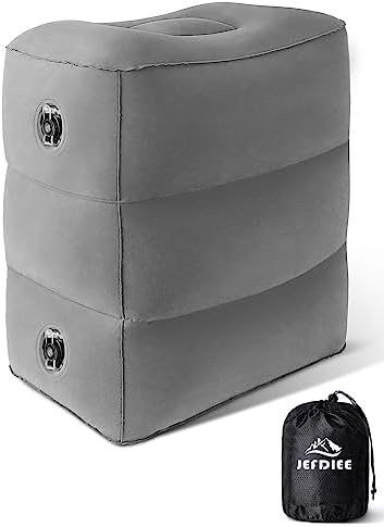 JefDiee Inflatable Foot Rest Pillow, Kids Airplane Bed, Adjustable 3 Layers Height Leg Rest Pillow, Airplane Travel Essentials Great for Office, Home, Trains, Cars