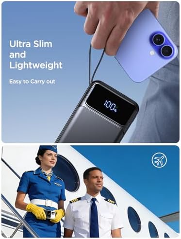 Power Bank, Portable Charger with Built in Cable 22.5W Fast Charging Battery Pack 10000mAh Slim 6 Outputs 3 Inputs LED Display Phone Charger for iPhone Samsung Pixel Moto iPad Travel Essential Gift - Image 5