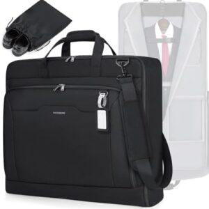 RAINSMORE Garment Bags for Travel Carry On Garment Bag for Hanging Clothes, Suit Bag for Business Trips with Shoes bag & Shoulder Strap, Waterproof Foldable Suit Luggage Bag for Men Women, Black