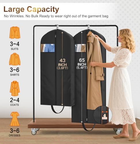 MISSLO 43" Garment Bags for Travel Waterproof Suit Bag Travel for Men 4" Gusseted Suit Protector Bag for Closet Storage Clothing Covers for Hanging Clothes Suits Carrier - Image 3