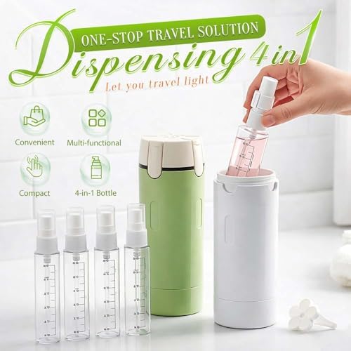 4 in 1 Travel Dispenser, 4 Pack 30ML Travel Bottles for Toiletries, Leak Proof Travel Size Containers, Portable Containers for Shampoo Lotion Conditioner Cream (Green) - Image 2