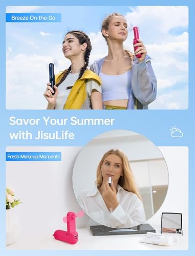JISULIFE Handheld Mini Fan, 3 IN 1 USB Rechargeable Portable Fan [12-19 Working Hours] with Power Bank, Flashlight, Pocket Design for Travel/Summer/Concerts/Lash, Gifts for Women (Fuchsia) - Image 6