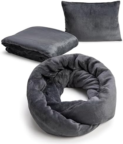 NAPRO 3‑in‑1 Travel Blanket Pillow Scarf – Convertible 50×80″ Blanket, 12×16″ Pillow, 80″ Infinity Neck Pillow – Lightweight, Plush – Gray