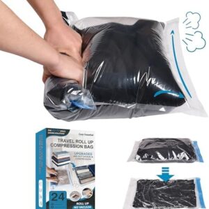 Cozy Essential Compression Bags for Travel - Travel Essentials - 24 Pack Space Saver Bags - No Vacuum Needed - Compression Packing Bags for Cruise Accessories