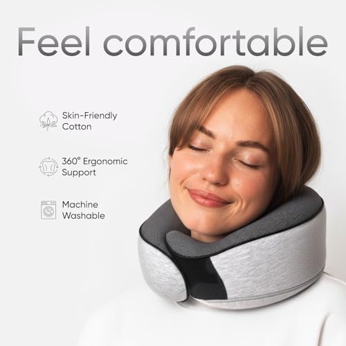 Proglobe Travel Neck Pillows for Airplanes, Sleeping Essentials for Long haul Flights, 360° Head Support, Car and Airplane Kit with 3D Contoured Eye Mask, Earplugs and Luxury Mesh Bag (Adult, Grey) - Image 2