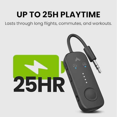 Avantree Relay - Premium Airplane Bluetooth Adapter with Advanced Qualcomm Chipset, 2 Headphones Support, 25hrs Play Time, aptX Adaptive & HD Audio Transmitter for Airpods, Bose & Travel Flight - Image 7