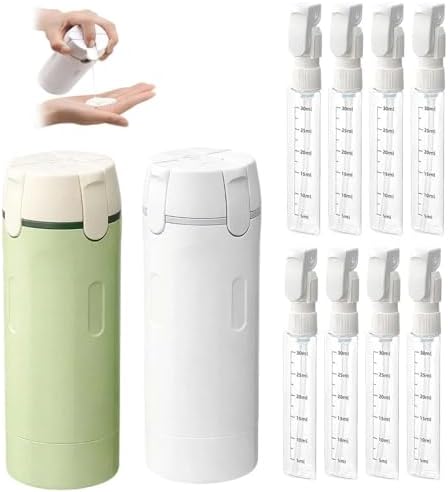 4 in 1 Travel Dispenser, 4 Pack 30ML Travel Bottles for Toiletries, Leak Proof Travel Size Containers, Portable Containers for Shampoo Lotion Conditioner Cream (WHITE+GREEN)