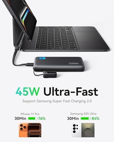 INIU Portable Charger, Ultra Slim 45W Fast Charging with Attached USB C Cable, Flight-Safe 10000mAh PD Power Bank Battery Pack, Travel Essential Phone Powerbank for iPhone 17 16 Samsung S25 Google etc - Image 9