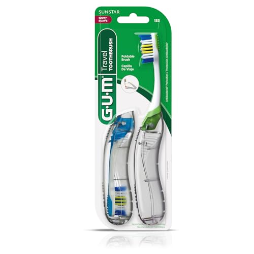 GUM Folding Travel Toothbrush, Compact Head + Tongue Cleaner, Soft Bristled Travel Toothbrushes for Adults, 2 Count - Image 7
