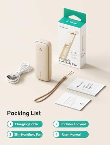 Aecooly Slim Portable Fan, Thin Handheld Fan, USB Rechargeable Mini Personal [24H Max Cooling Time], Battery Powered Small Foldable Pocket for Travel, Summer, Gifts for Women, Girls -Beige - Image 7