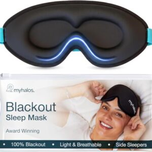 MyHalos® Sleep Mask – 3D Blackout Eye Mask for Women & Men, Side Sleepers, Zero Pressure Memory Foam Eyelash Friendly, Breathable,Award-Winning Sleep Aid for Travel (Black, 1 Count (Pack of 1))
