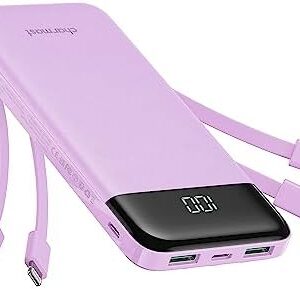 charmast Portable Charger with Built in Cables, Power Bank with Cords Wires, Slim 10000mAh Travel Battery Pack 6 Outputs 3 Inputs 6A Fast Charging for Samsung Google Pixel LG Moto iPhone iPad