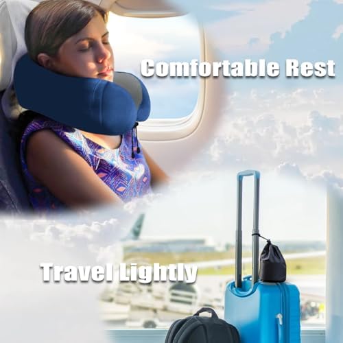 Travel Pillow, Memory Foam Neck Pillow for Traveling, U Shape Neck Pillow Airplane Portable Flight Pillow Travel Kit with 5D Contoured Eye Masks and Earplug for Plane Train Car Home Office - Blue - Image 7