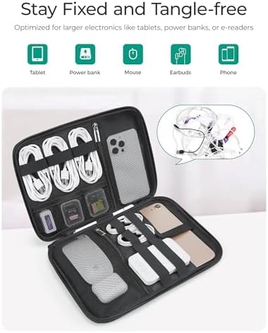 BAGSMART Electronics Travel Organizer Case for 10.2 Inch Tablets, Tech Pouch Essentials for Power Bank, SD Cards, Cord and Cable Storage Bag, Black - Image 2