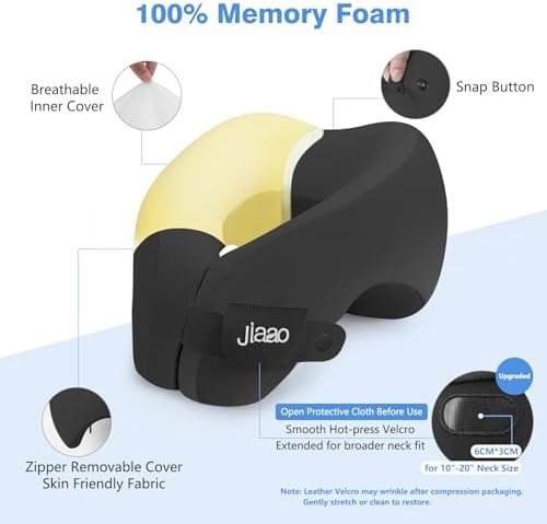 jiaao Neck Pillow Airplane, Memory Foam Travel Neck Pillows for Long Flight, 3D Eye Masks, Ear Plugs and Portable Drawstring Bag, Napping Pillow for Home, Road Trips, Sleep Rest and Travel Use - Image 5