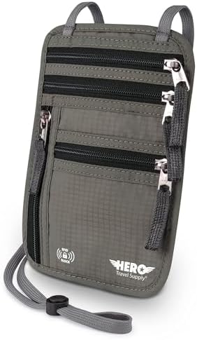 HERO Neck Wallet, RFID Blocking Passport Holder, Easy to Conceal Travel Pouch