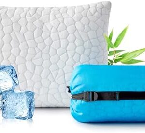 Travel Pillow Camping Pillow Small CoolingShredded Memory Foam Pillow, Compressible Medium Firm, Breathable Cover, Ideal Backpacking Hiking, Airplane and Car