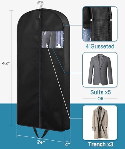 KIMBORA 43" Suit Bags for Closet Storage and Travel, Gusseted Hanging Garment Bags for Men Suit Cover With Handles for Clothes, Coats, Jackets, Shirts（3 Packs） - Image 2