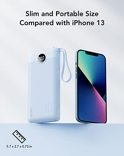 VRURC 10000mAh Power Bank Built-in Cables, Portable Charger with LED Display, Slim Travel Battery Pack with Cords, 5 Output Dual Input Phone Charger for Cell Phone Smart Devcies-Blue(1 Pack) - Image 6