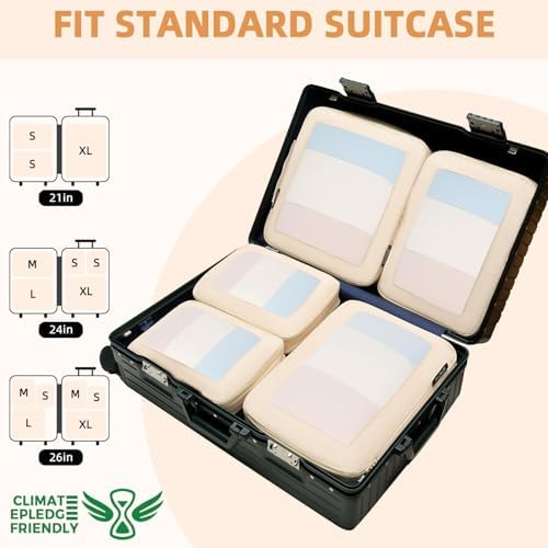 BAGAIL 4 Set/6 Set/8 Set Compression Packing Cubes Travel Accessories Expandable Packing Organizers (Square Mesh, 06-Beige) - Image 8