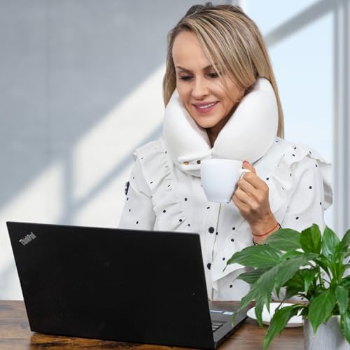 Women's Small Fitted Neck Pillow for Traveling, Memory Foam Travel Pillow, Travel Neck Pillows for Airplanes, Travel Essentials for Flying, Plane Pillow in Taupe and White - Image 6