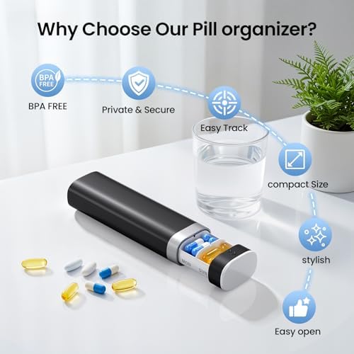 Betife Travel Pill Organizer Weekly 7 Day, Compact Daily Pill Box, Portable Medicine Case, Cute Pill Holder for Vitamins Supplements, Drawer-Shaped Pills Organizer (Black) - Image 4