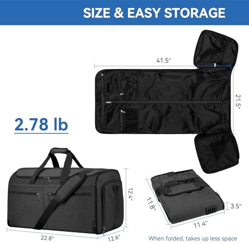 Garment Duffle Bags for Travel, Bukere Convertible Carry on Garment Duffel Bag for Men Women, Shoe Compartment, 2 in 1 Hanging Dress Suitcase Suit Travel Bags, Midnight Grey - Image 3