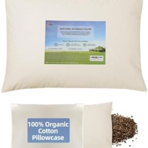 LOFE Organic Buckwheat Pillow for Sleeping with Organic Cotton Pillowcase - Kids/Travel Size 11''x16'' Adjustable Firm Pillow, Cervical Support for Back and Side Sleepers(Tartary Buckwheat Hulls)
