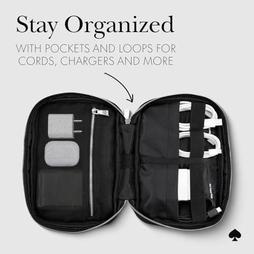 kate spade new york Nylon Tech Organizer Pouch - Electronics Cable Cord Organizer, Travel Case for Chargers, Power Bank, AirPods, and Accessories - Signature Black - Image 4