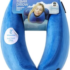 TRAVELREST Nest Neck Support Pillow - Travel Essentials, Memory Foam, Compact Travel Pillow for Long Flights, Plane Sleeping Accessories, Comfortable, Compact, Washable, Attaches to Luggage - Blue