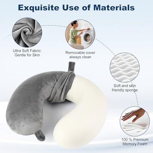 Travel Pillow 100% Pure Comfortable U Shape Memory Foam Pillows Neck and Head Support Portable Travel Neck Pillow Suitable for Planes Airplane for Traveling,Train,Self-Drivingng Car,(Grey) - Image 2